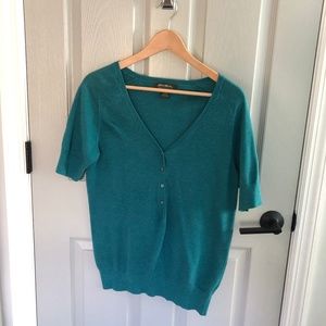 Cotton silk blend teal short sleeved knit top